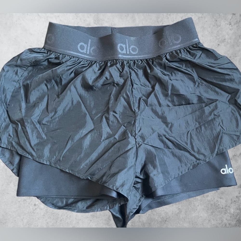 Alo High Waist Layered Nylon Shorts